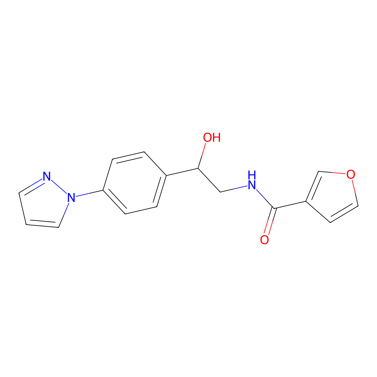 N-{2-hydroxy-2-[4-(1H-pyrazol-1-yl)phenyl]ethyl}furan-3-carboxamide molecular structure, CAS 2415526-15-5
