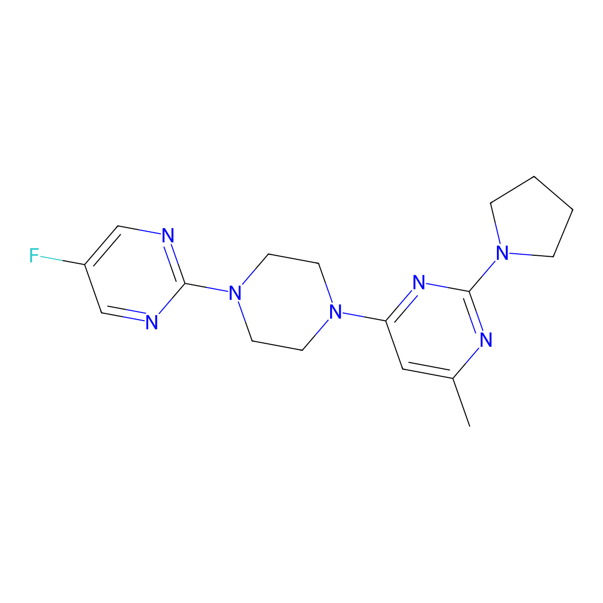 4-[4-(5-Fluoropyrimidin-2-yl)piperazin-1-yl]-6-methyl-2-(pyrrolidin-1-yl)pyrimidine molecular structure, CAS 2415526-19-9