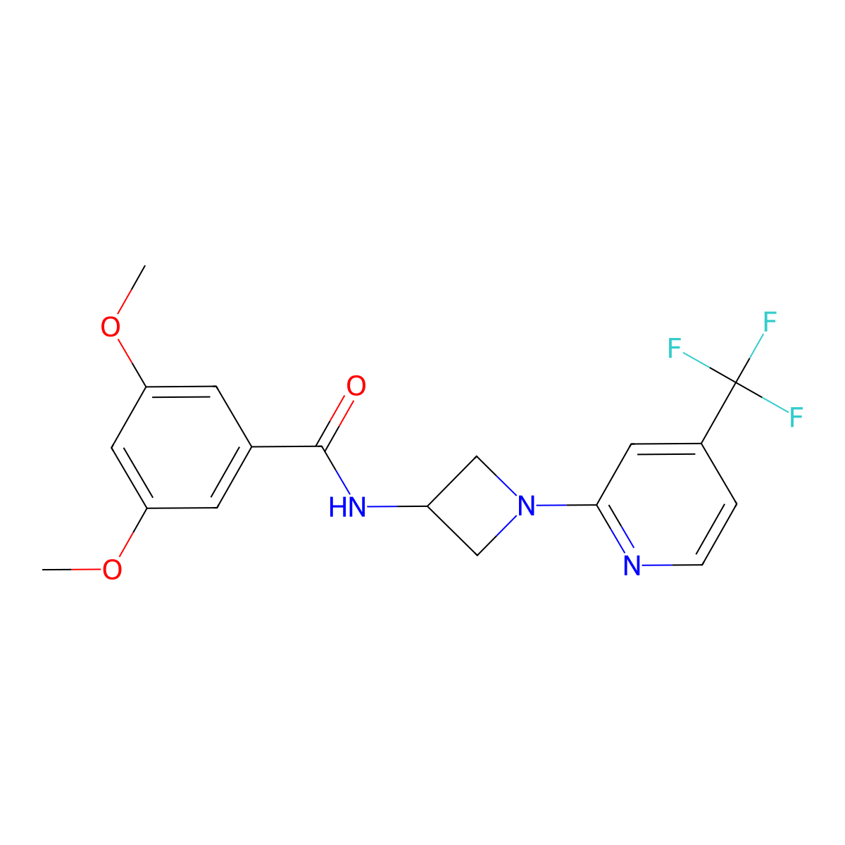 3,5-dimethoxy-N-{1-[4-(trifluoromethyl)pyridin-2-yl]azetidin-3-yl}benzamide molecular structure, CAS 2415526-21-3