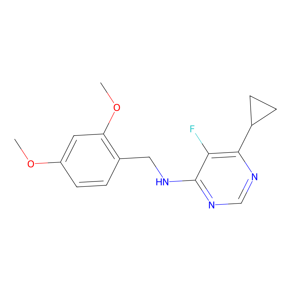 6-Cyclopropyl-N-[(2,4-dimethoxyphenyl)methyl]-5-fluoropyrimidin-4-amine molecular structure, CAS 2415526-23-5