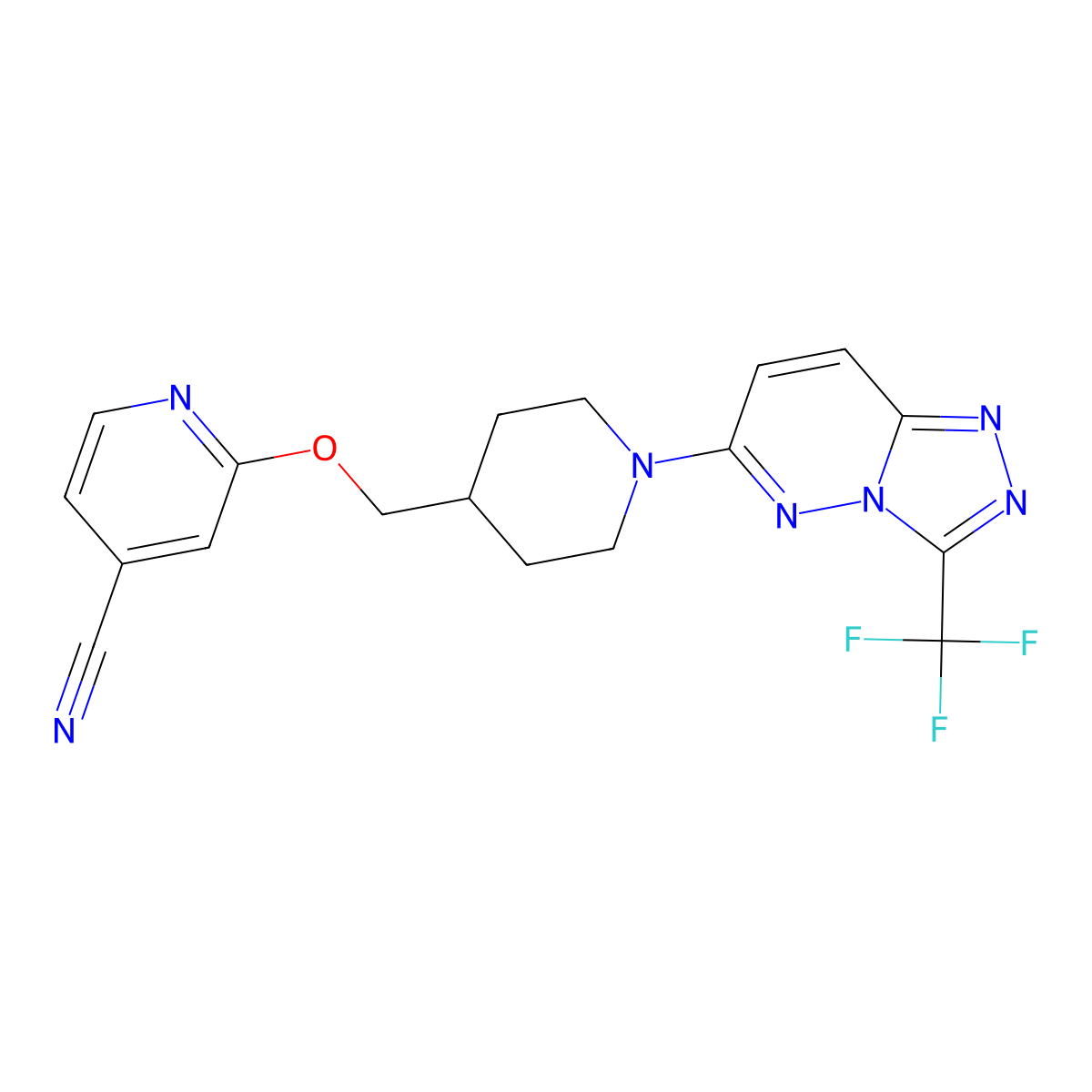 2-({1-[3-(Trifluoromethyl)-[1,2,4]triazolo[4,3-b]pyridazin-6-yl]piperidin-4-yl}methoxy)pyridine-4-carbonitrile molecular structure, CAS 2415526-31-5