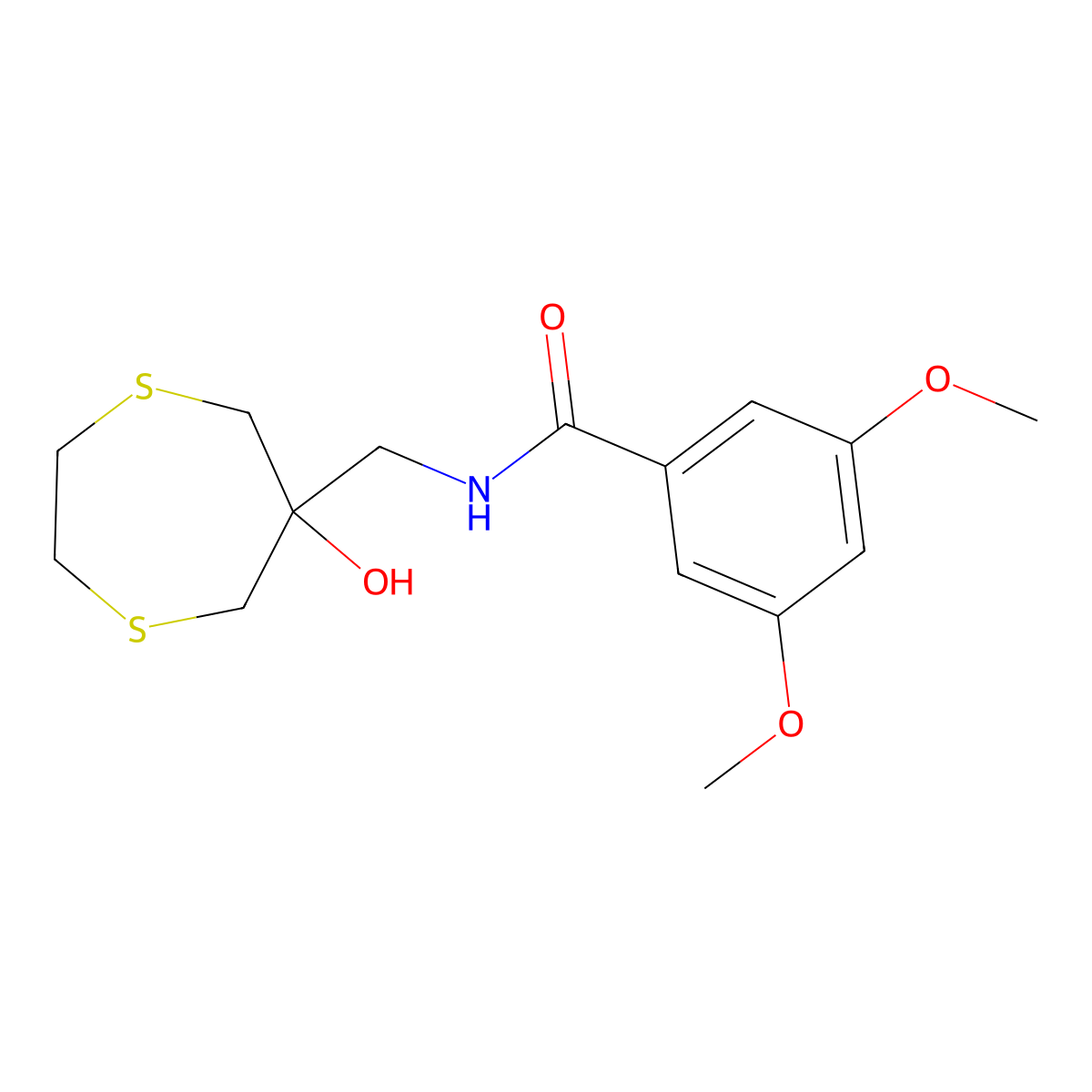 N-[(6-hydroxy-1,4-dithiepan-6-yl)methyl]-3,5-dimethoxybenzamide molecular structure, CAS 2415526-34-8