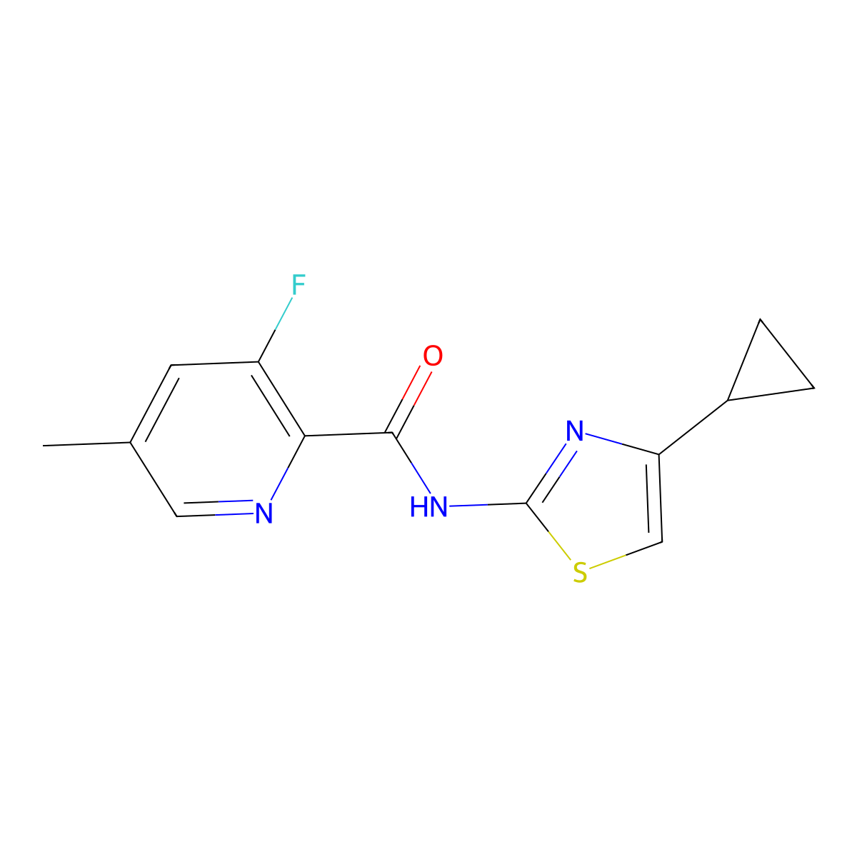 N-(4-cyclopropyl-1,3-thiazol-2-yl)-3-fluoro-5-methylpyridine-2-carboxamide molecular structure, CAS 2415526-38-2
