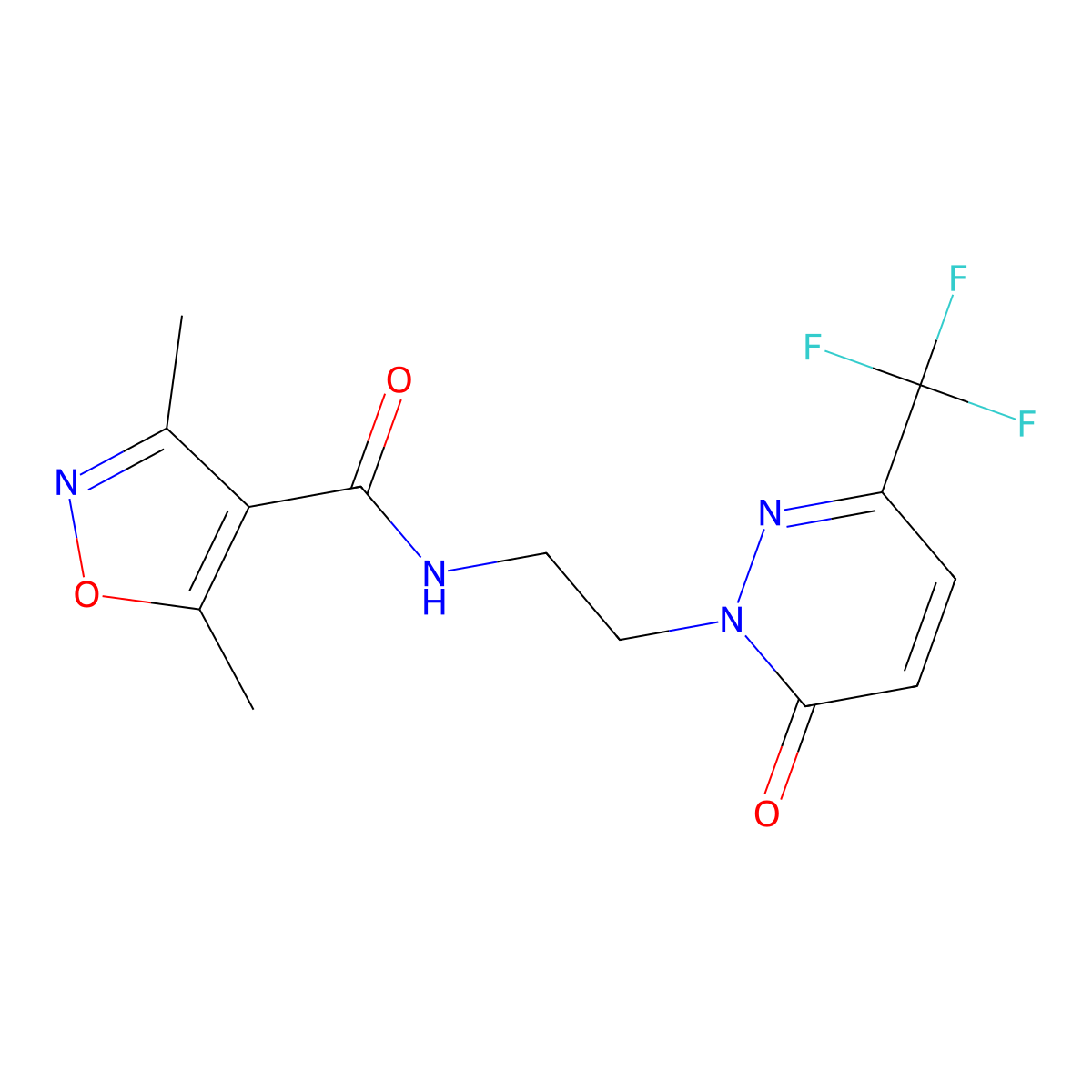 3,5-dimethyl-N-{2-[6-oxo-3-(trifluoromethyl)-1,6-dihydropyridazin-1-yl]ethyl}-1,2-oxazole-4-carboxamide molecular structure, CAS 2415526-40-6