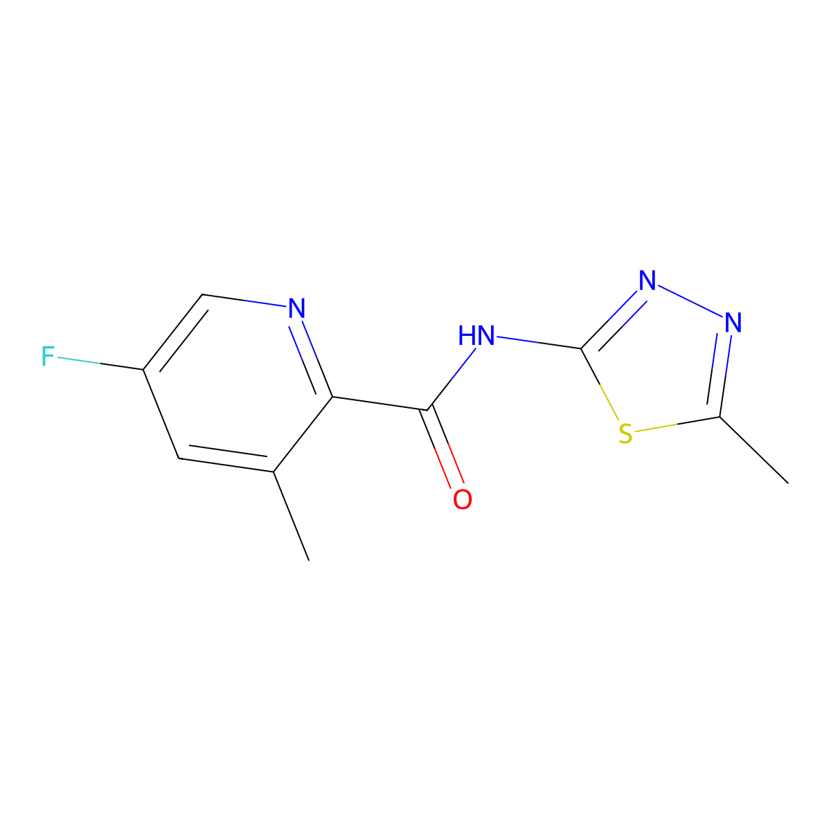5-fluoro-3-methyl-N-(5-methyl-1,3,4-thiadiazol-2-yl)pyridine-2-carboxamide molecular structure, CAS 2415526-49-5