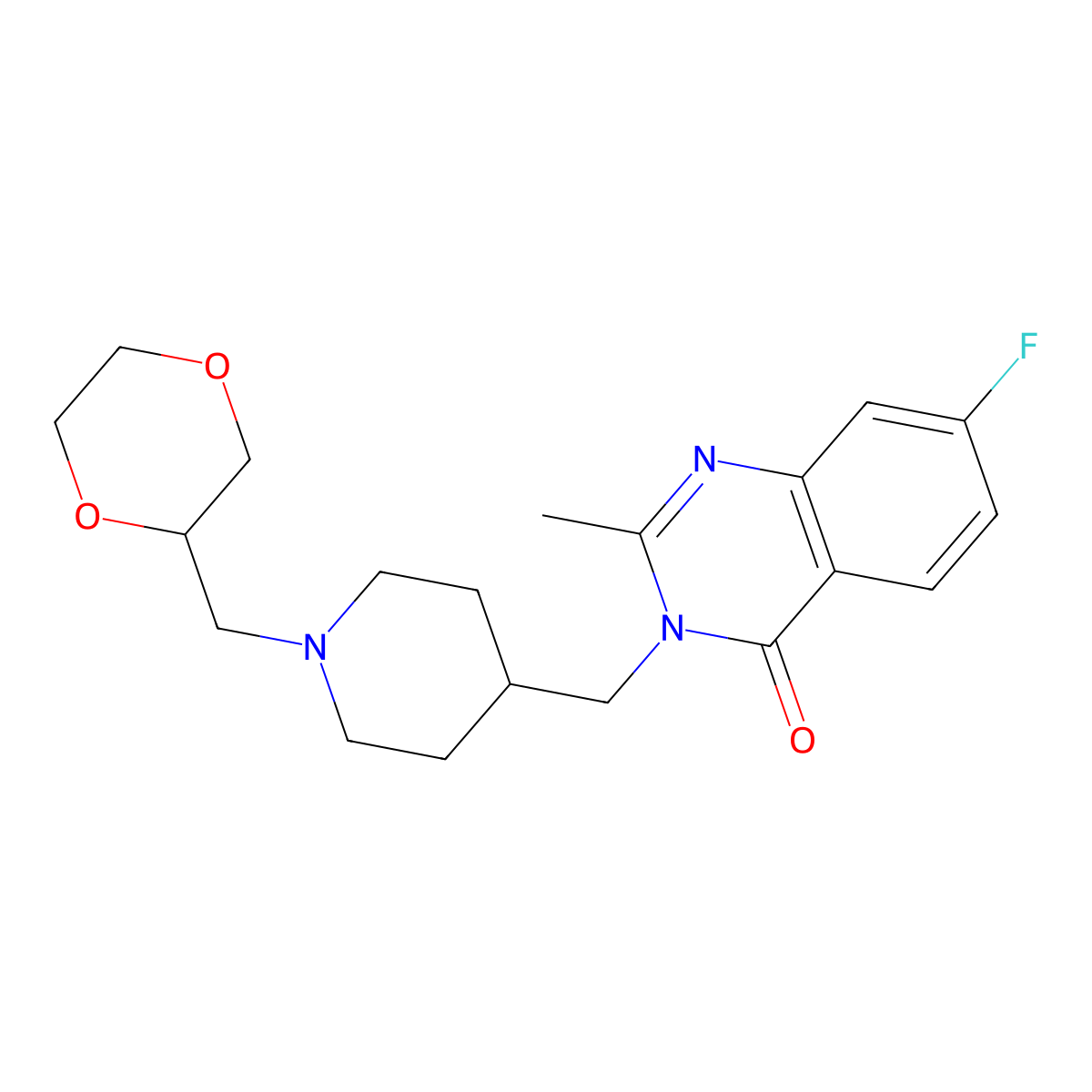 3-({1-[(1,4-Dioxan-2-yl)methyl]piperidin-4-yl}methyl)-7-fluoro-2-methyl-3,4-dihydroquinazolin-4-one molecular structure, CAS 2415526-51-9