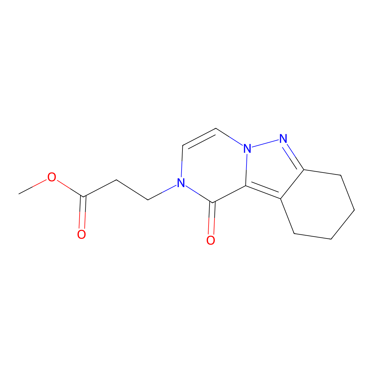 methyl 3-{1-oxo-1H,2H,7H,8H,9H,10H-pyrazino[1,2-b]indazol-2-yl}propanoate molecular structure, CAS 2415526-54-2