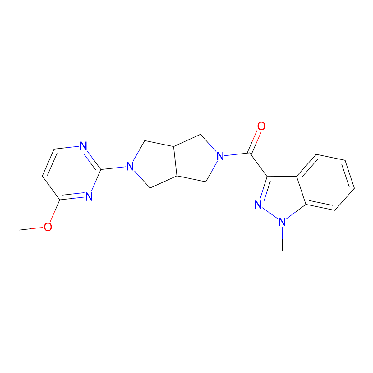 3-[5-(4-methoxypyrimidin-2-yl)-octahydropyrrolo[3,4-c]pyrrole-2-carbonyl]-1-methyl-1H-indazole molecular structure, CAS 2415526-60-0