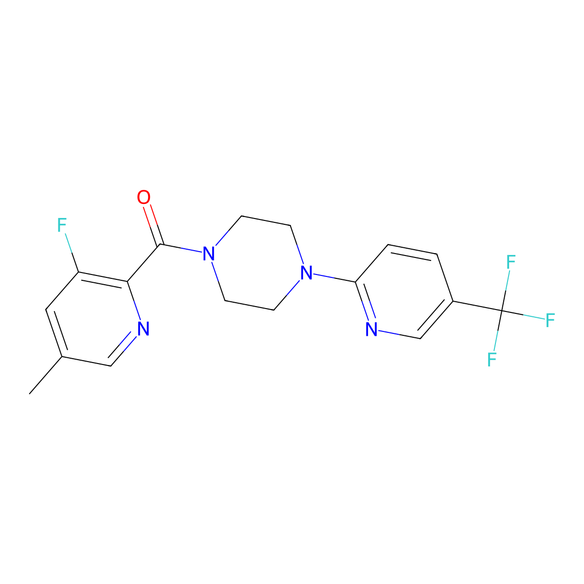 1-(3-Fluoro-5-methylpyridine-2-carbonyl)-4-[5-(trifluoromethyl)pyridin-2-yl]piperazine molecular structure, CAS 2415526-63-3