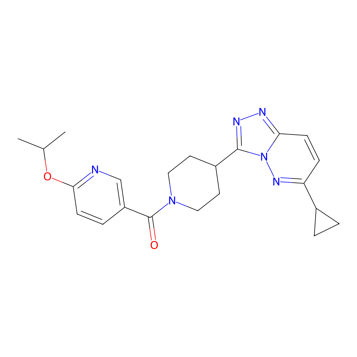 5-(4-{6-Cyclopropyl-[1,2,4]triazolo[4,3-b]pyridazin-3-yl}piperidine-1-carbonyl)-2-(propan-2-yloxy)pyridine molecular structure, CAS 2415526-64-4
