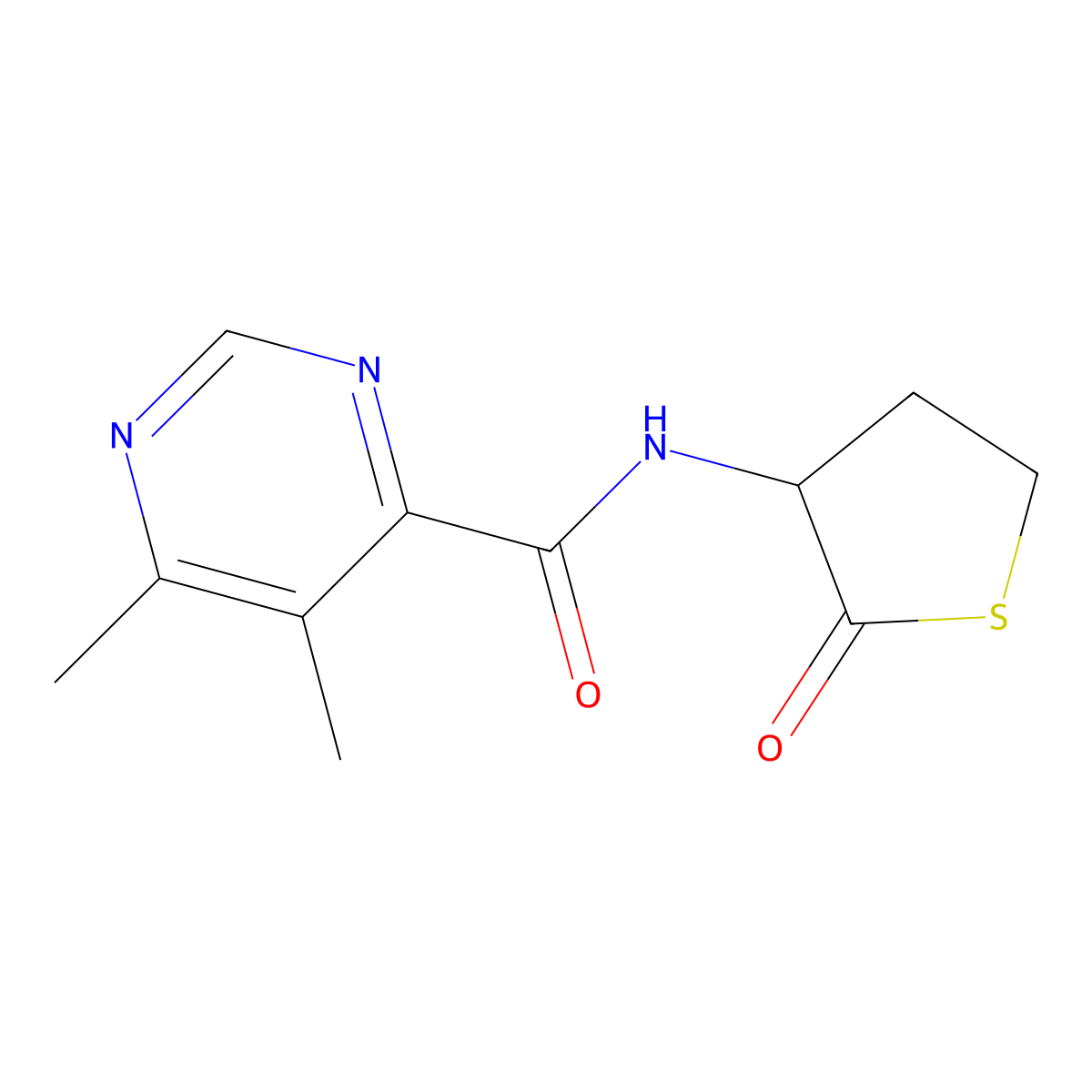 5,6-Dimethyl-N-(2-oxothiolan-3-yl)pyrimidine-4-carboxamide molecular structure, CAS 2415526-65-5