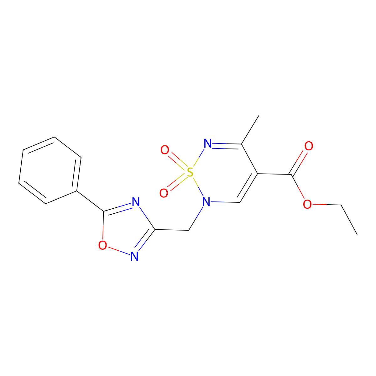 ethyl 5-methyl-1,1-dioxo-2-[(5-phenyl-1,2,4-oxadiazol-3-yl)methyl]-2H-1lambda6,2,6-thiadiazine-4-carboxylate molecular structure, CAS 2415526-71-3