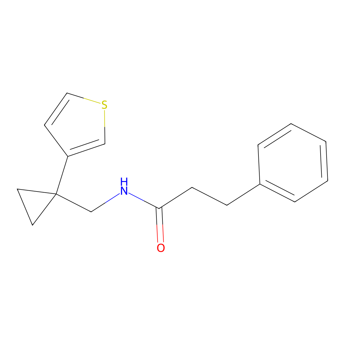 3-phenyl-N-{[1-(thiophen-3-yl)cyclopropyl]methyl}propanamide molecular structure, CAS 2415526-76-8