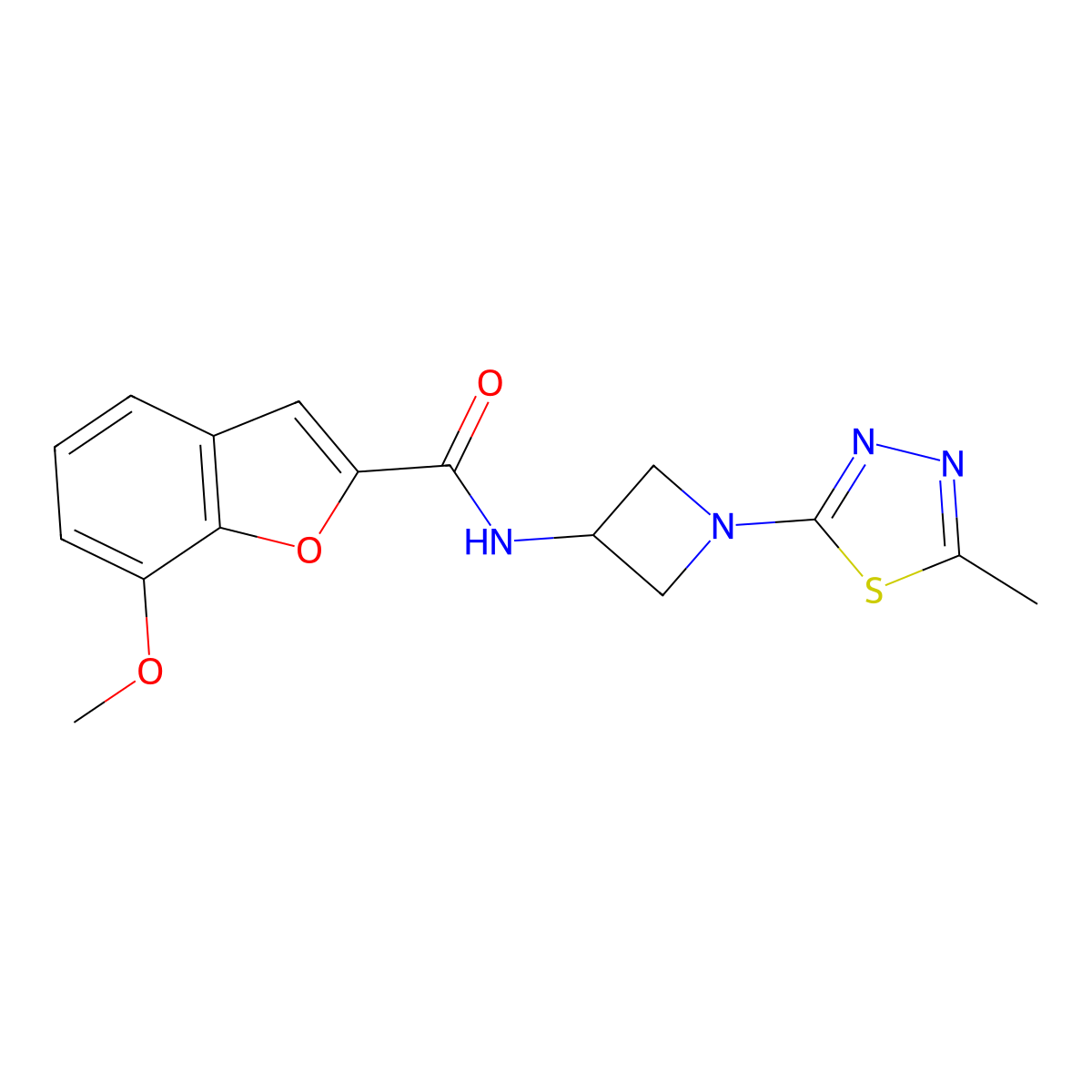 7-Methoxy-N-[1-(5-methyl-1,3,4-thiadiazol-2-yl)azetidin-3-yl]-1-benzofuran-2-carboxamide molecular structure, CAS 2415526-77-9