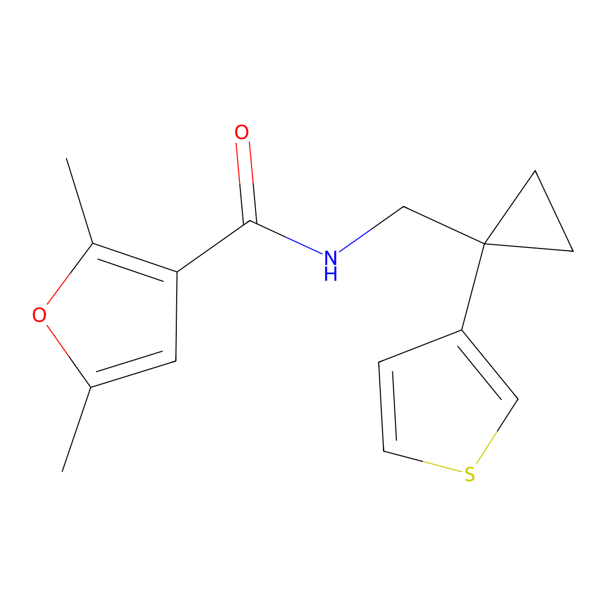2,5-dimethyl-N-{[1-(thiophen-3-yl)cyclopropyl]methyl}furan-3-carboxamide molecular structure, CAS 2415526-94-0