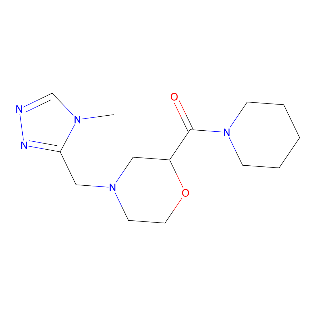4-[(4-methyl-4H-1,2,4-triazol-3-yl)methyl]-2-(piperidine-1-carbonyl)morpholine molecular structure, CAS 2415526-95-1