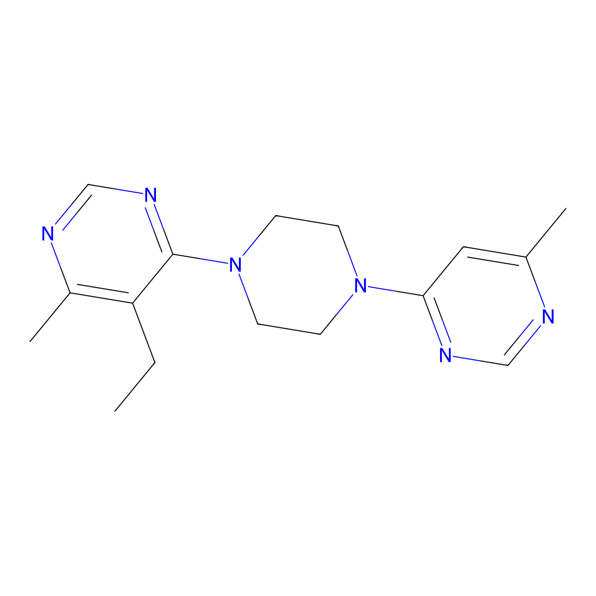 5-Ethyl-4-methyl-6-[4-(6-methylpyrimidin-4-yl)piperazin-1-yl]pyrimidine molecular structure, CAS 2415526-98-4