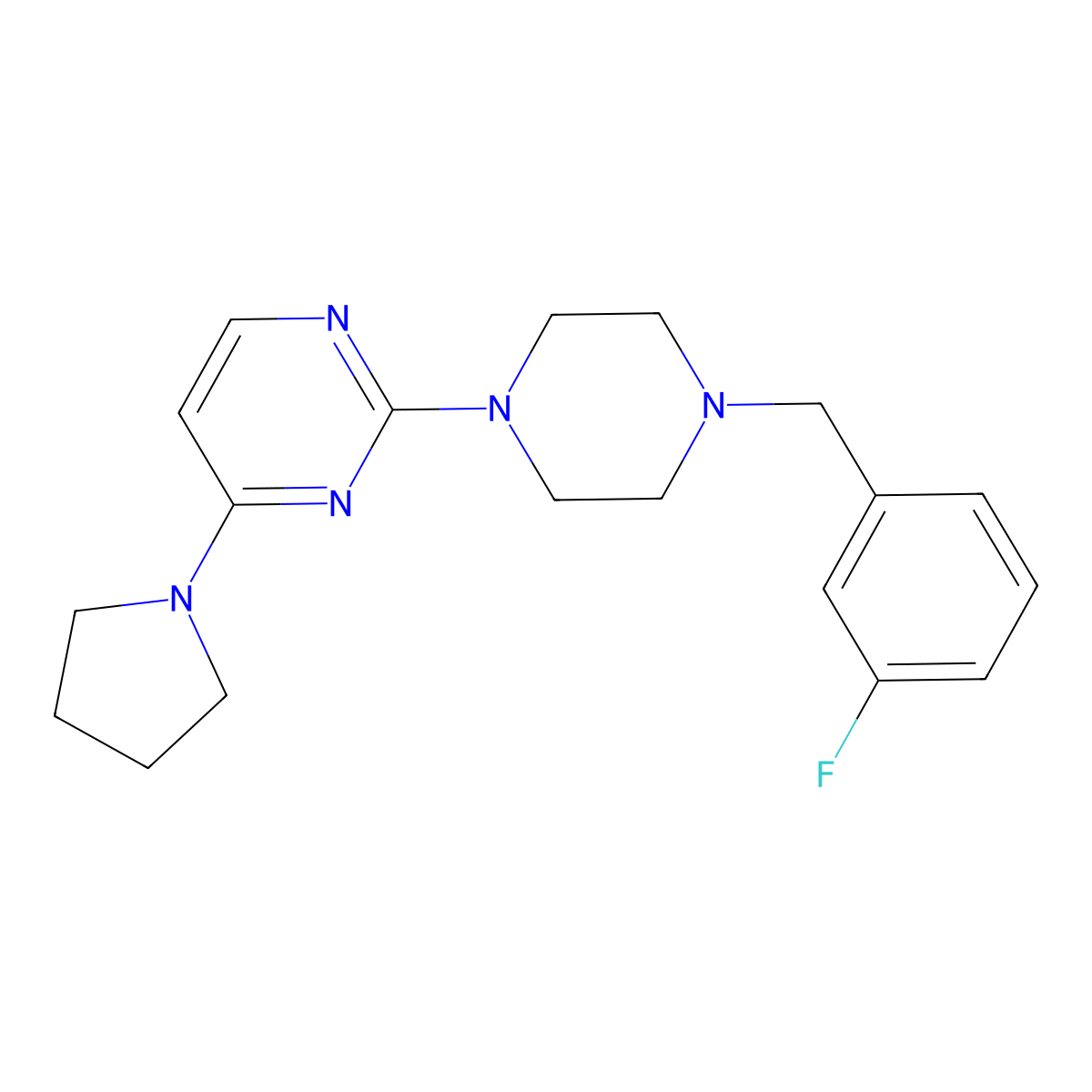 2-{4-[(3-Fluorophenyl)methyl]piperazin-1-yl}-4-(pyrrolidin-1-yl)pyrimidine molecular structure, CAS 2415527-01-2