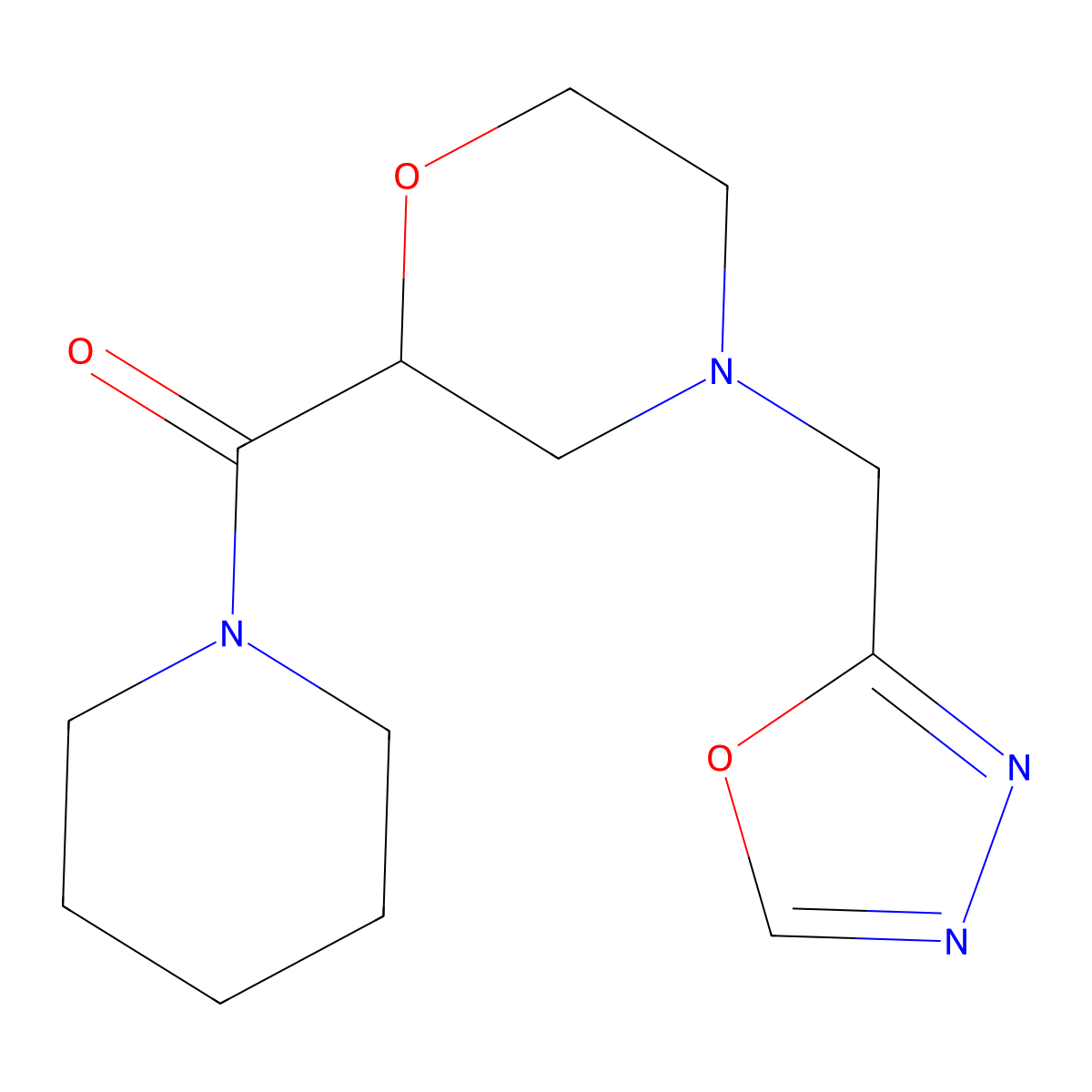 4-[(1,3,4-Oxadiazol-2-yl)methyl]-2-(piperidine-1-carbonyl)morpholine molecular structure, CAS 2415527-13-6