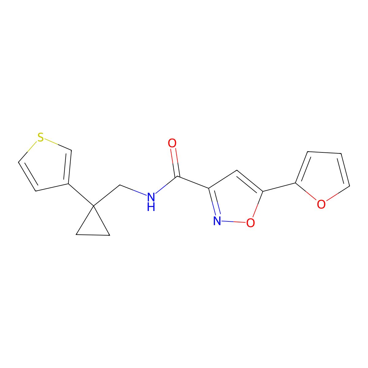 5-(furan-2-yl)-N-{[1-(thiophen-3-yl)cyclopropyl]methyl}-1,2-oxazole-3-carboxamide molecular structure, CAS 2415527-19-2