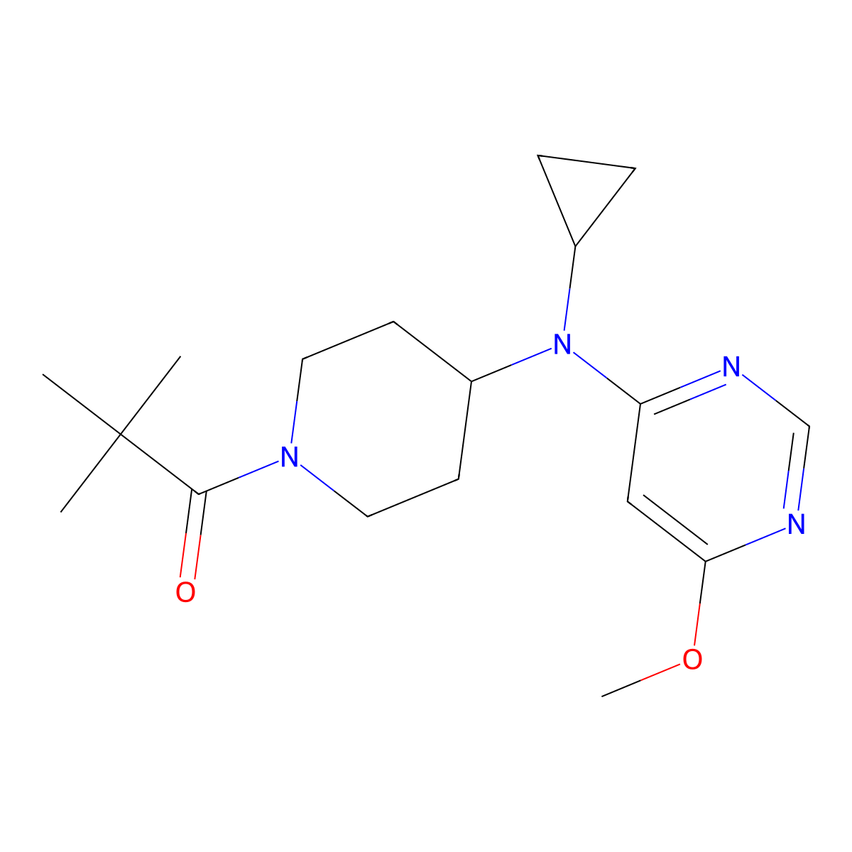 1-{4-[Cyclopropyl(6-methoxypyrimidin-4-yl)amino]piperidin-1-yl}-2,2-dimethylpropan-1-one molecular structure, CAS 2415527-22-7
