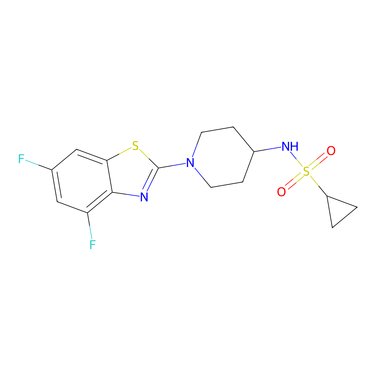 N-[1-(4,6-difluoro-1,3-benzothiazol-2-yl)piperidin-4-yl]cyclopropanesulfonamide molecular structure, CAS 2415527-33-0