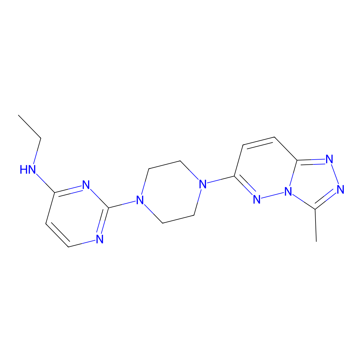 N-ethyl-2-(4-{3-methyl-[1,2,4]triazolo[4,3-b]pyridazin-6-yl}piperazin-1-yl)pyrimidin-4-amine molecular structure, CAS 2415527-36-3