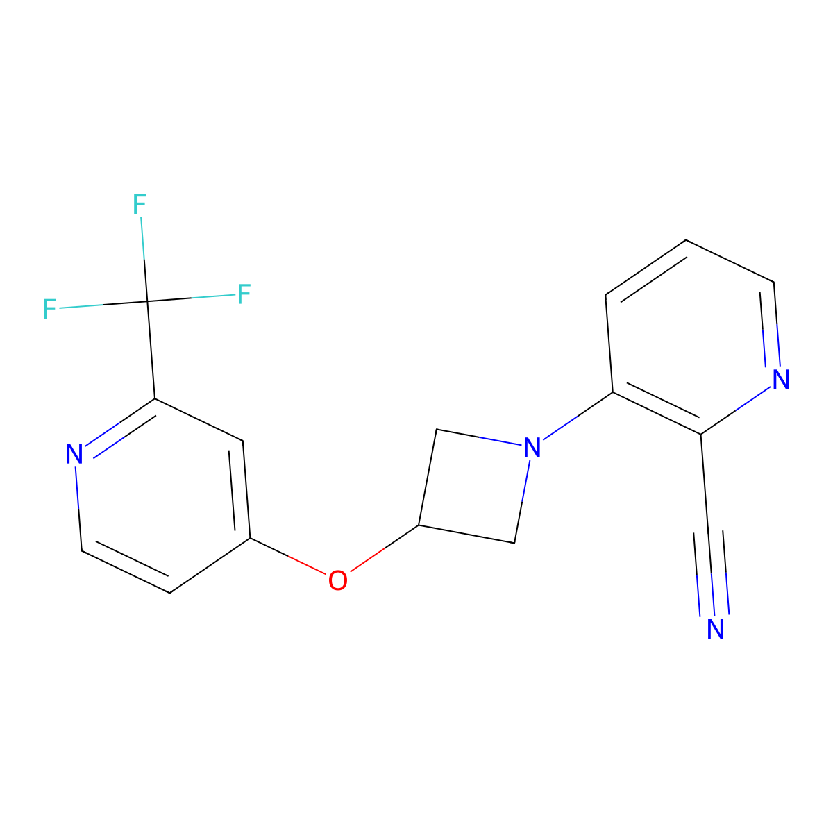 3-(3-{[2-(Trifluoromethyl)pyridin-4-yl]oxy}azetidin-1-yl)pyridine-2-carbonitrile molecular structure, CAS 2415527-41-0
