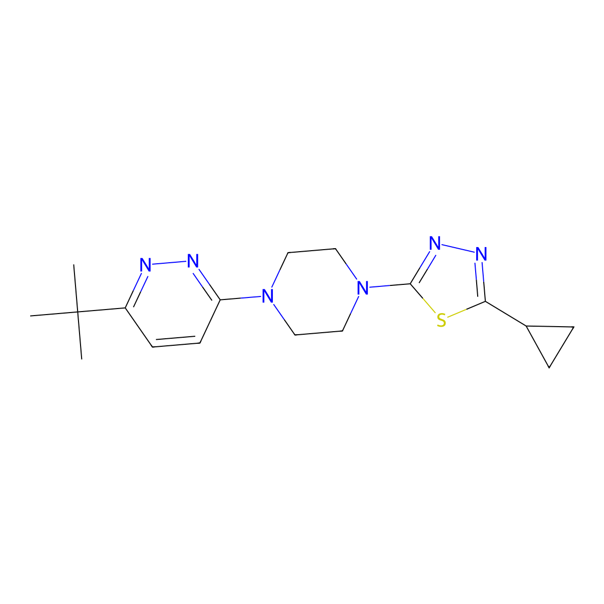 3-Tert-butyl-6-[4-(5-cyclopropyl-1,3,4-thiadiazol-2-yl)piperazin-1-yl]pyridazine molecular structure, CAS 2415527-42-1