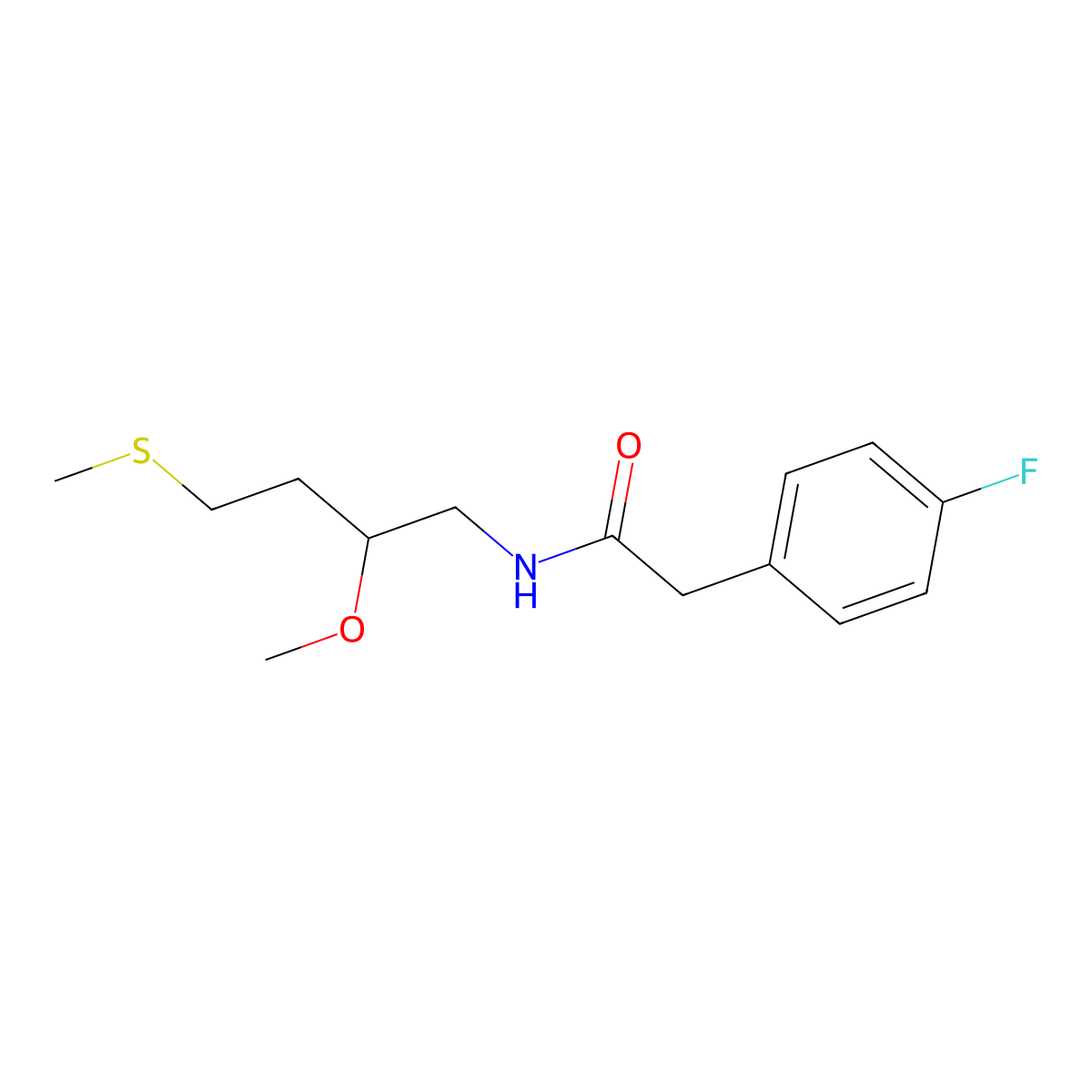 2-(4-fluorophenyl)-N-[2-methoxy-4-(methylsulfanyl)butyl]acetamide molecular structure, CAS 2415527-43-2