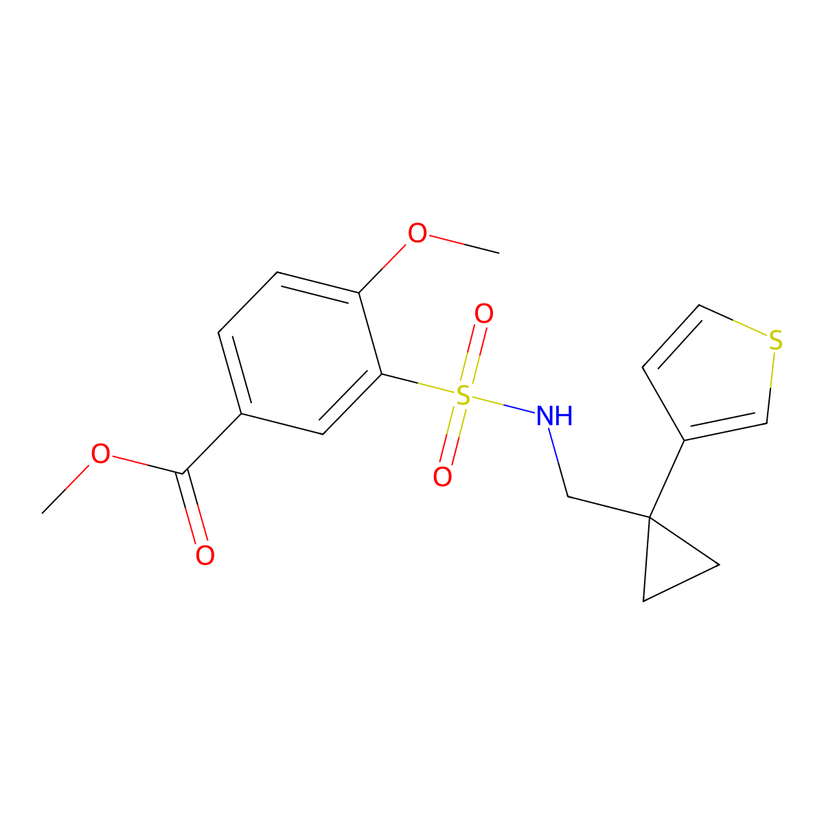 Methyl 4-methoxy-3-({[1-(thiophen-3-yl)cyclopropyl]methyl}sulfamoyl)benzoate molecular structure, CAS 2415530-57-1