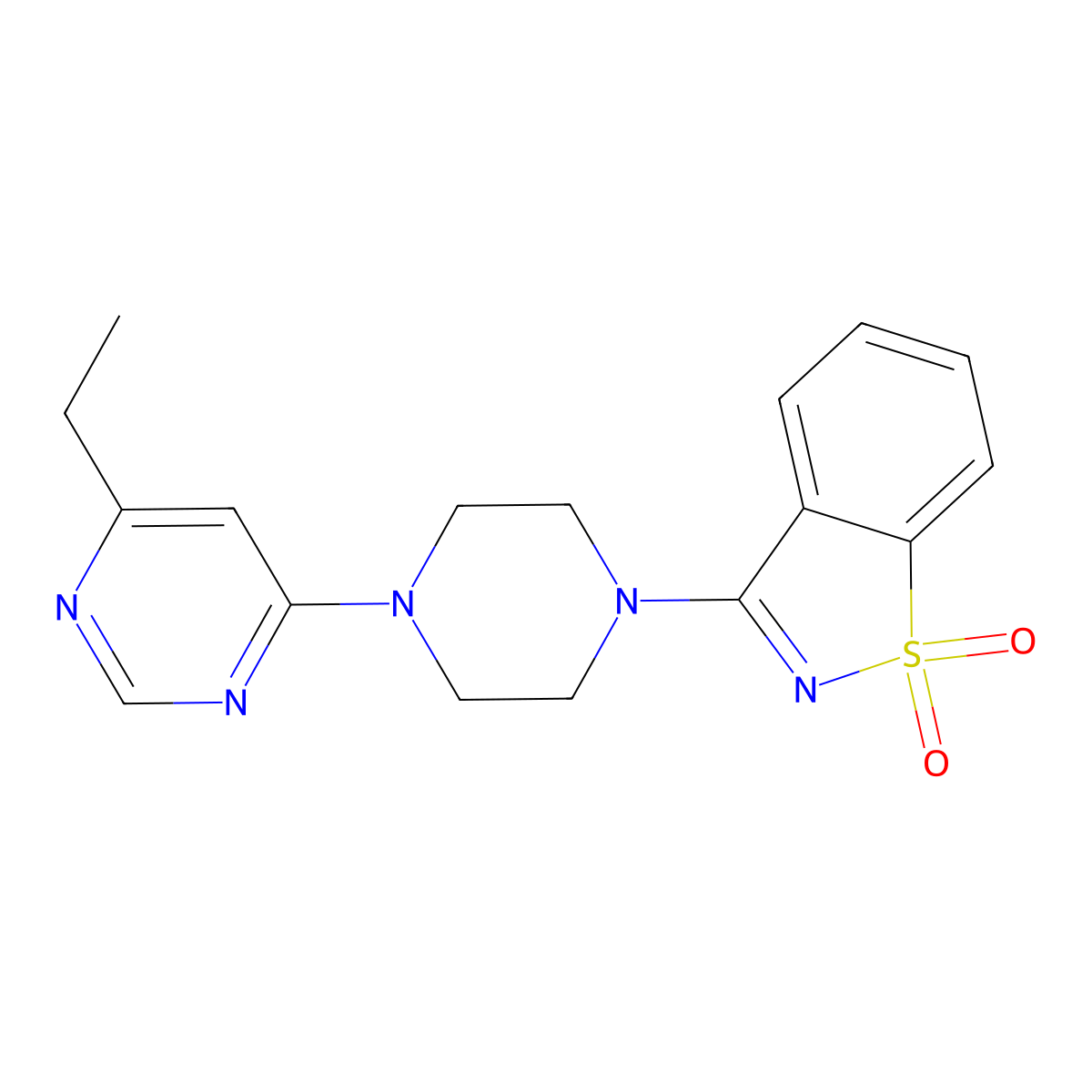 3-[4-(6-Ethylpyrimidin-4-yl)piperazin-1-yl]-1lambda6,2-benzothiazole-1,1-dione molecular structure, CAS 2415530-60-6