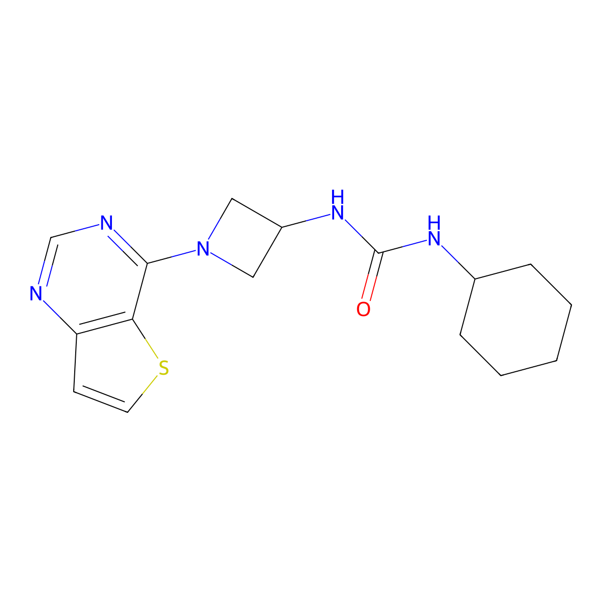 1-Cyclohexyl-3-(1-{thieno[3,2-d]pyrimidin-4-yl}azetidin-3-yl)urea molecular structure, CAS 2415530-61-7