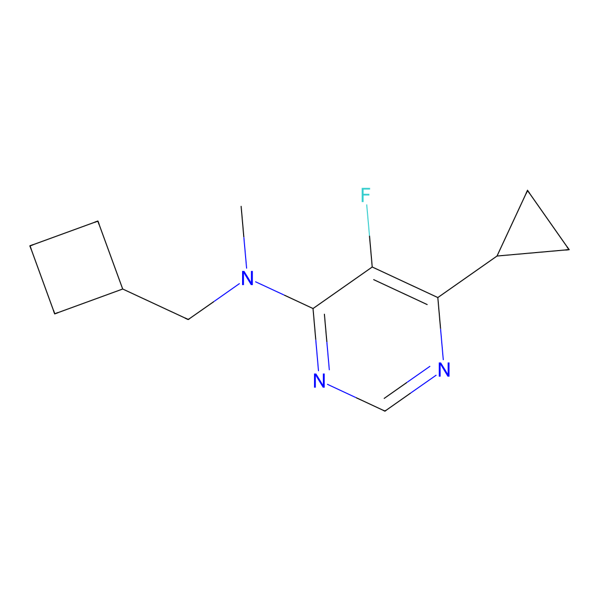 N-(cyclobutylmethyl)-6-cyclopropyl-5-fluoro-N-methylpyrimidin-4-amine molecular structure, CAS 2415530-64-0