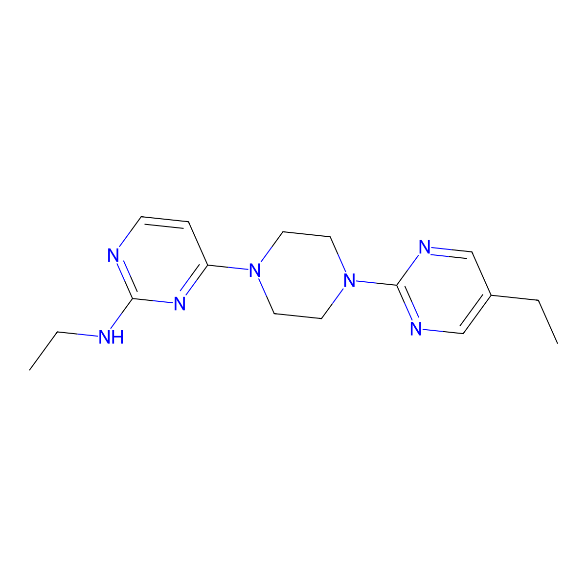 N-Ethyl-4-[4-(5-ethylpyrimidin-2-yl)piperazin-1-yl]pyrimidin-2-amine molecular structure, CAS 2415530-66-2