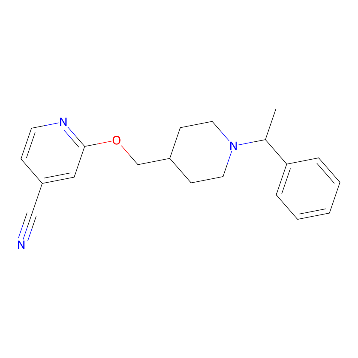 2-{[1-(1-Phenylethyl)piperidin-4-yl]methoxy}pyridine-4-carbonitrile molecular structure, CAS 2415530-77-5