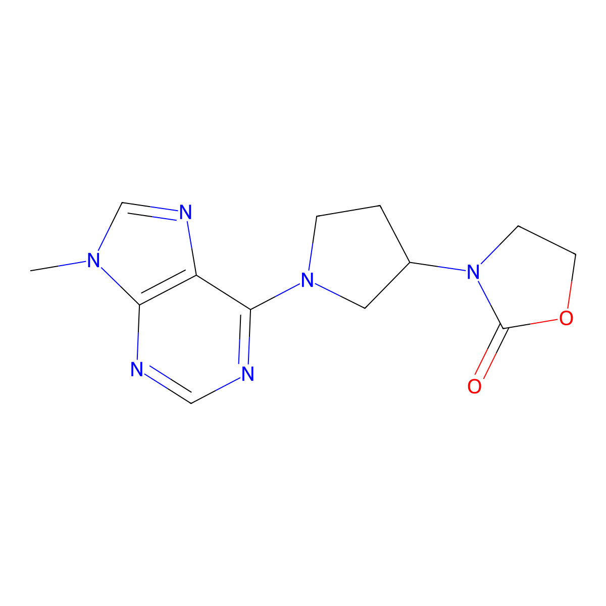 3-[1-(9-methyl-9H-purin-6-yl)pyrrolidin-3-yl]-1,3-oxazolidin-2-one molecular structure, CAS 2415530-79-7