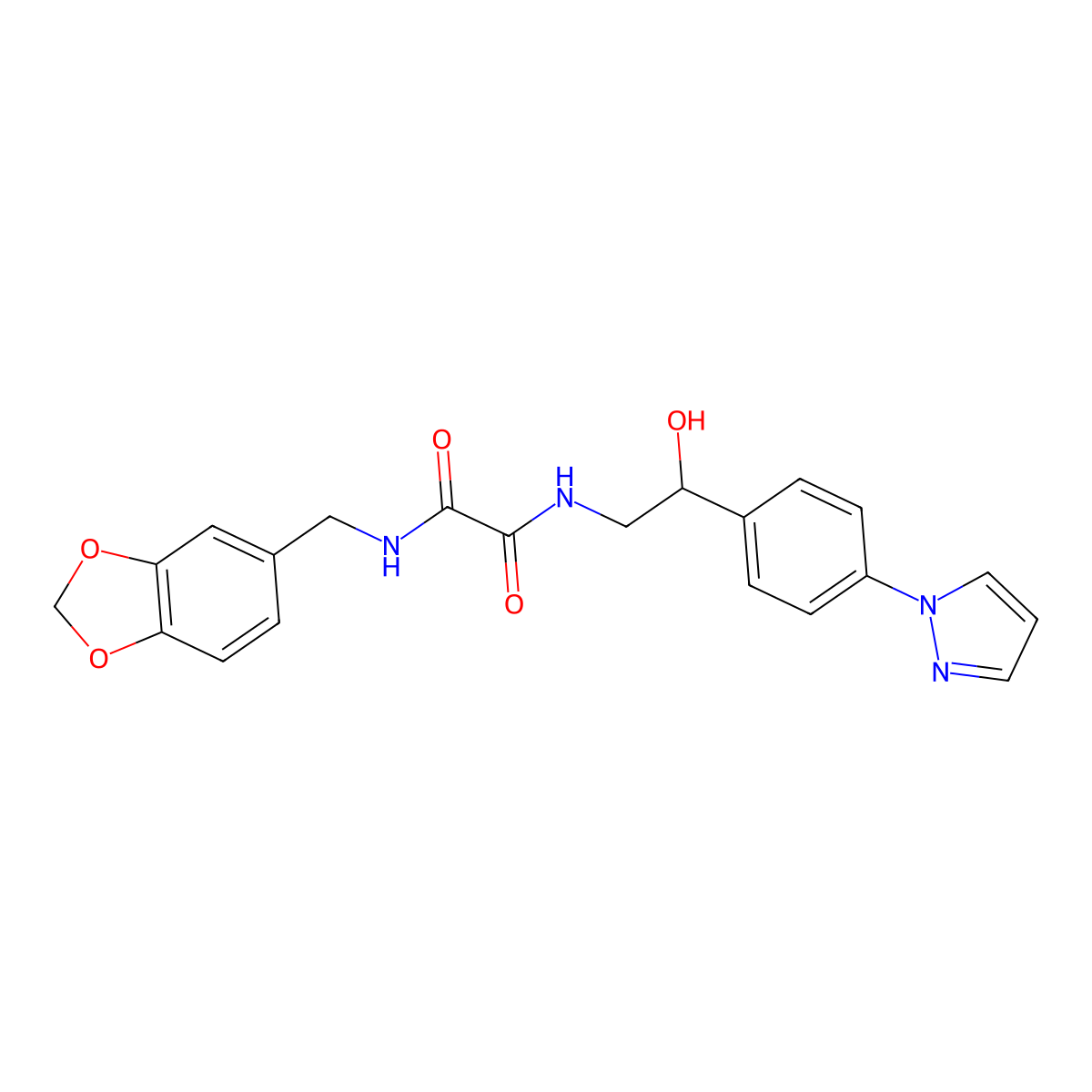 N-[(2H-1,3-benzodioxol-5-yl)methyl]-N'-{2-hydroxy-2-[4-(1H-pyrazol-1-yl)phenyl]ethyl}ethanediamide molecular structure, CAS 2415530-81-1