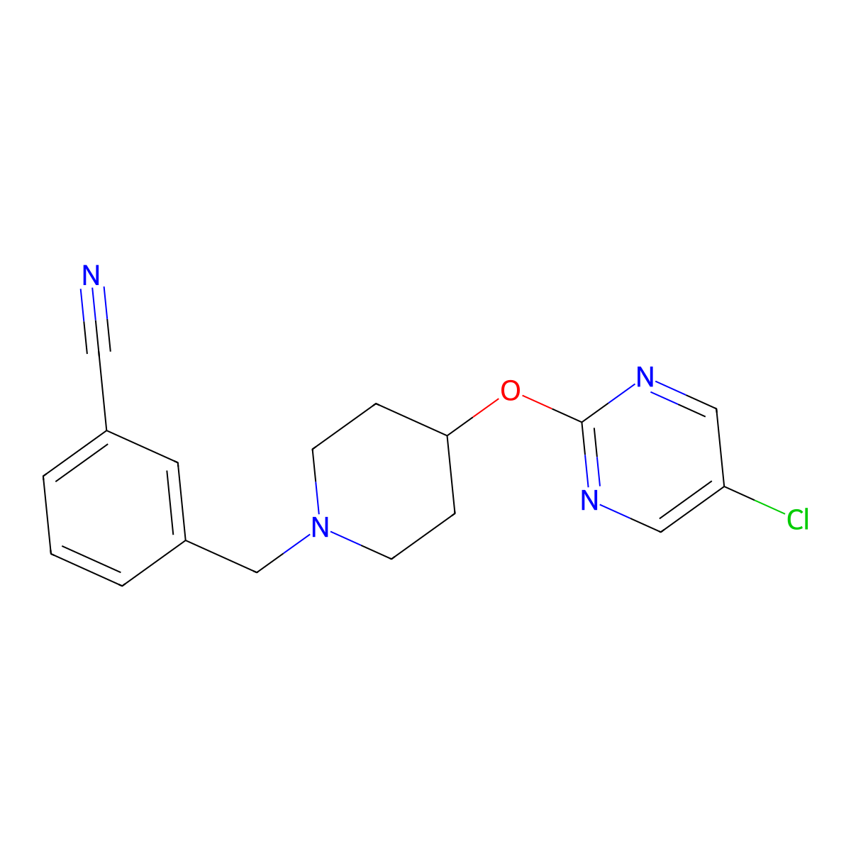3-({4-[(5-Chloropyrimidin-2-yl)oxy]piperidin-1-yl}methyl)benzonitrile molecular structure, CAS 2415530-83-3