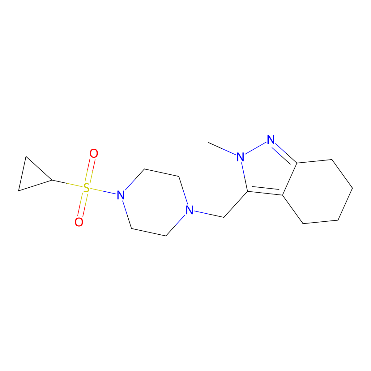 3-{[4-(cyclopropanesulfonyl)piperazin-1-yl]methyl}-2-methyl-4,5,6,7-tetrahydro-2H-indazole molecular structure, CAS 2415530-85-5