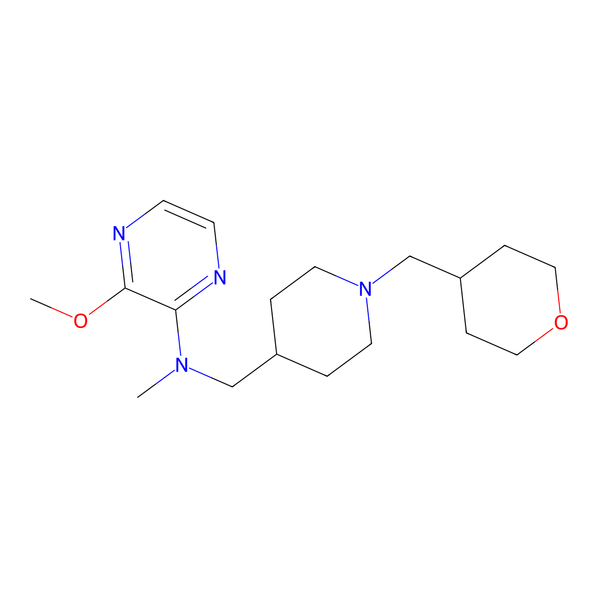 3-methoxy-N-methyl-N-({1-[(oxan-4-yl)methyl]piperidin-4-yl}methyl)pyrazin-2-amine molecular structure, CAS 2415530-86-6