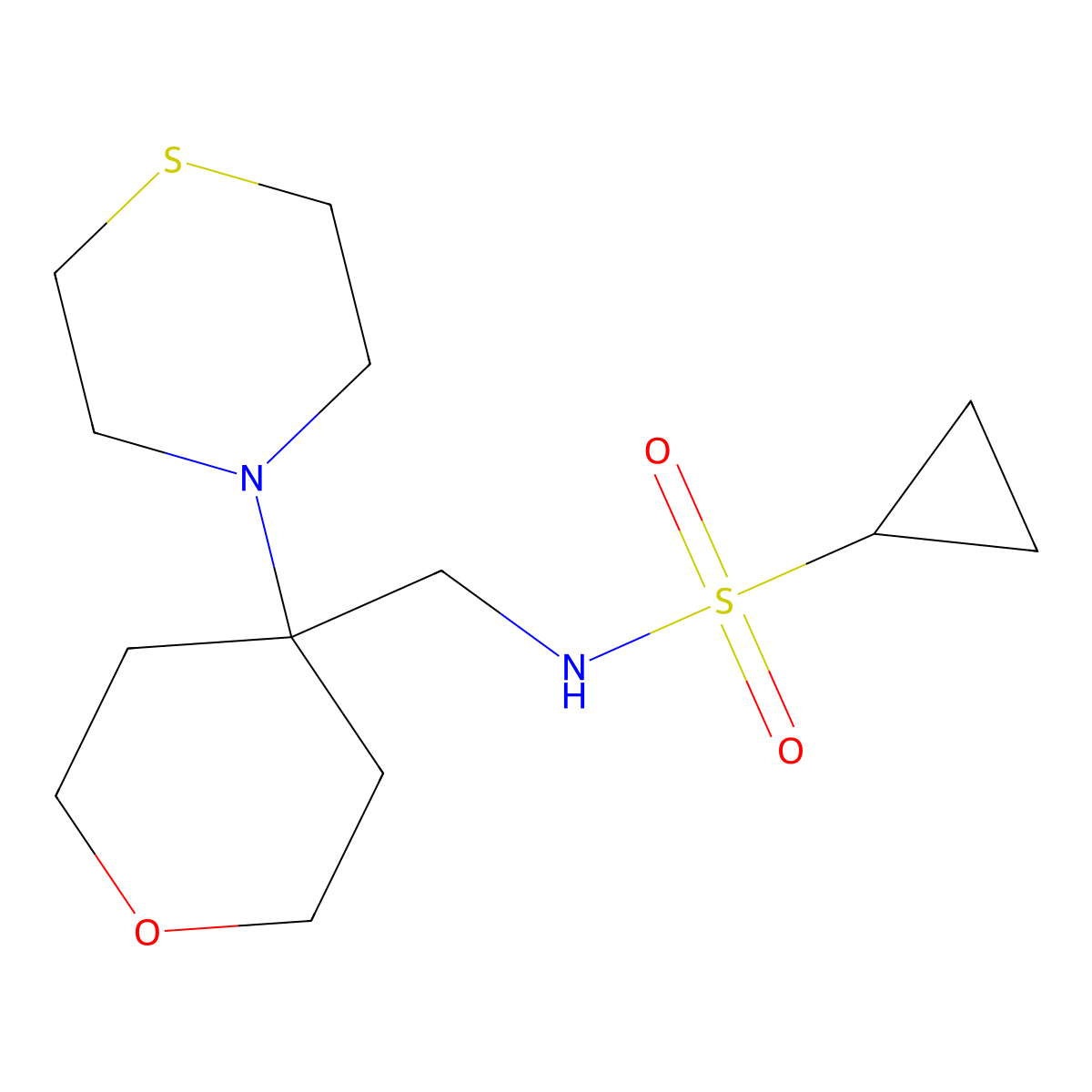 N-{[4-(thiomorpholin-4-yl)oxan-4-yl]methyl}cyclopropanesulfonamide molecular structure, CAS 2415530-91-3