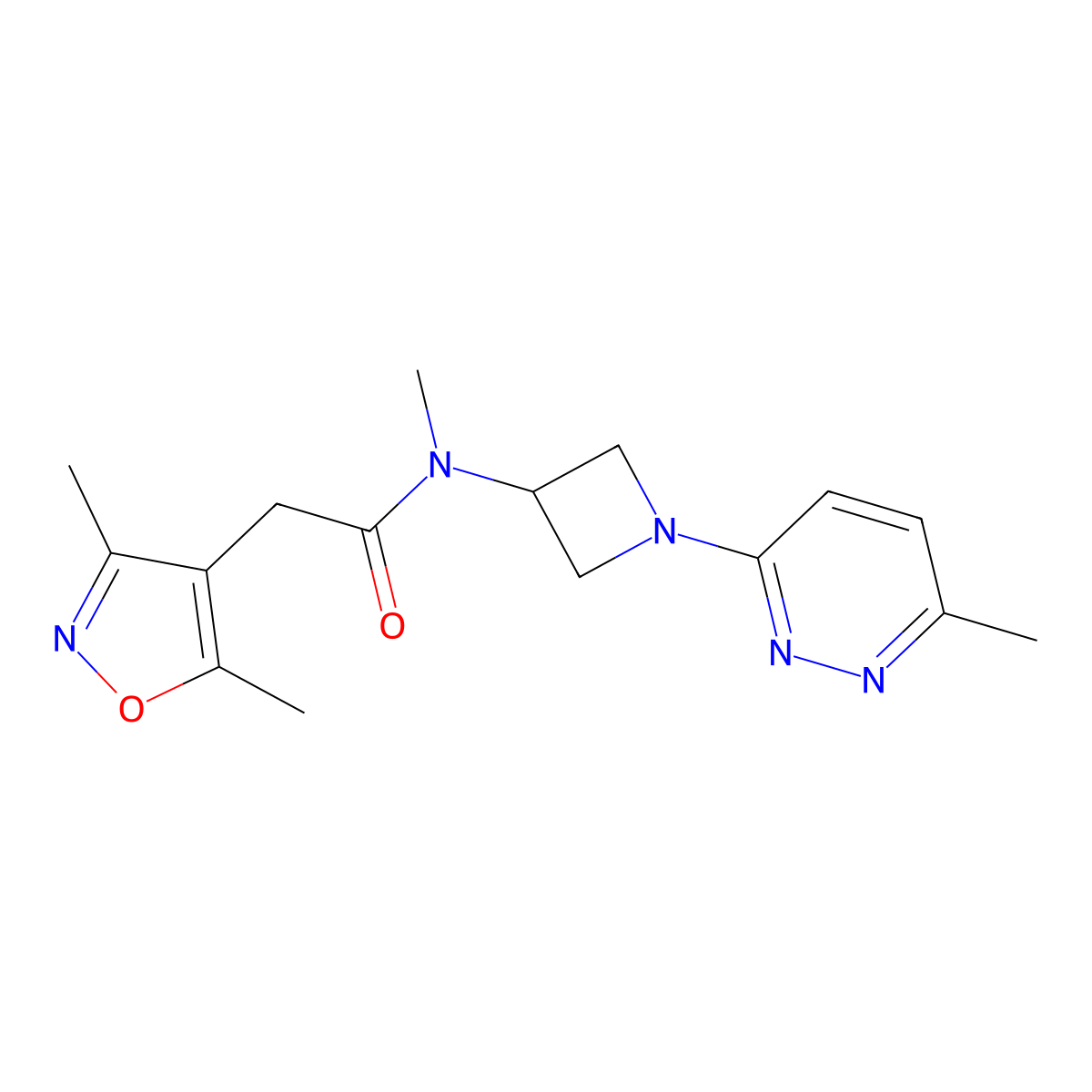 2-(3,5-dimethyl-1,2-oxazol-4-yl)-N-methyl-N-[1-(6-methylpyridazin-3-yl)azetidin-3-yl]acetamide molecular structure, CAS 2415530-92-4