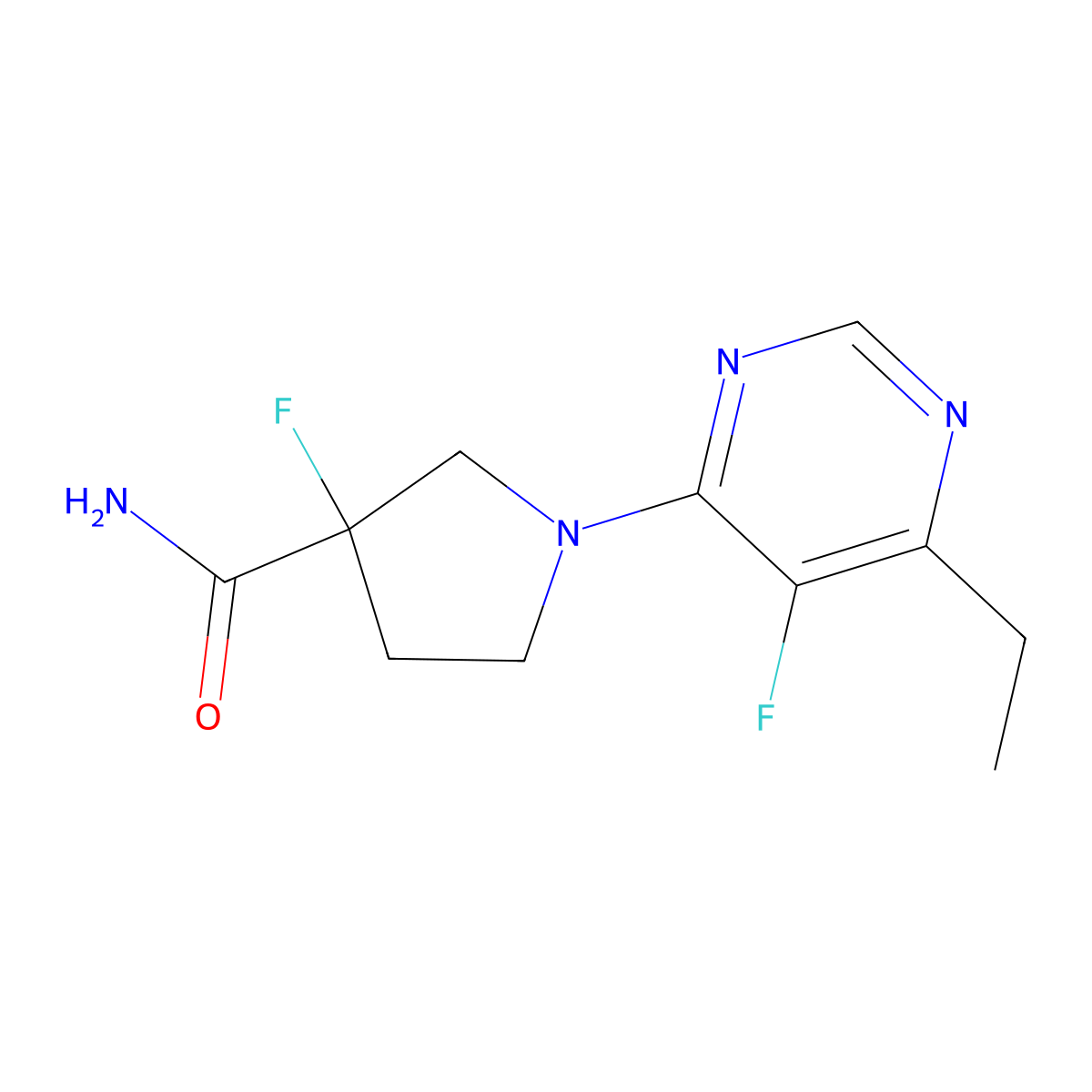 1-(6-Ethyl-5-fluoropyrimidin-4-yl)-3-fluoropyrrolidine-3-carboxamide molecular structure, CAS 2415530-93-5