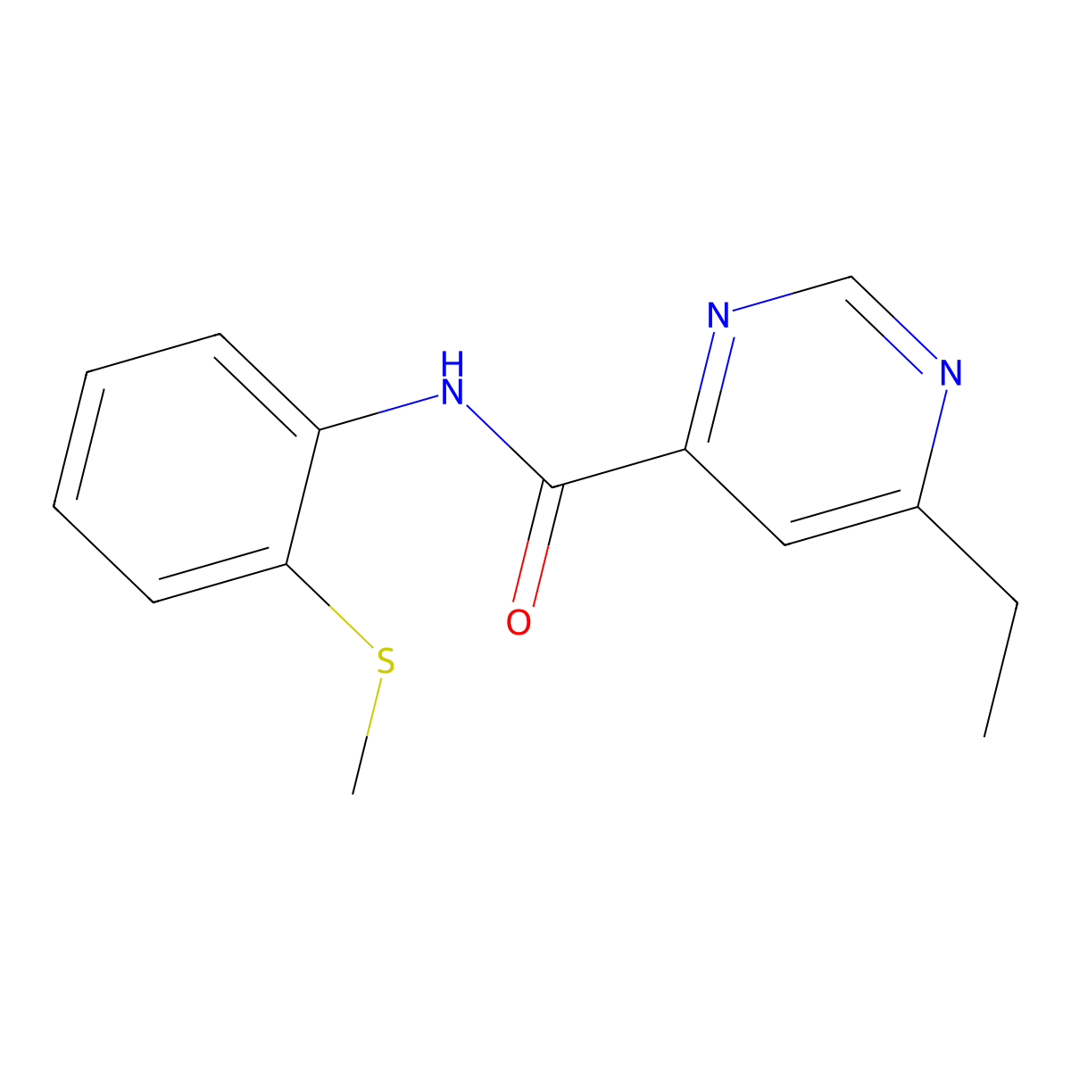 6-ethyl-N-[2-(methylsulfanyl)phenyl]pyrimidine-4-carboxamide molecular structure, CAS 2415530-96-8