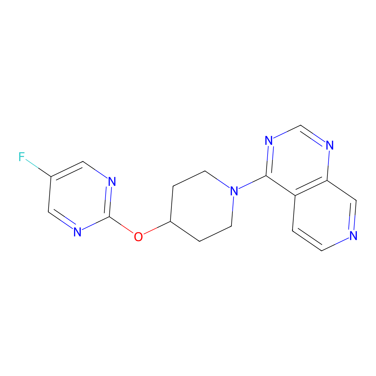 5-Fluoro-2-[(1-{pyrido[3,4-d]pyrimidin-4-yl}piperidin-4-yl)oxy]pyrimidine molecular structure, CAS 2415531-01-8