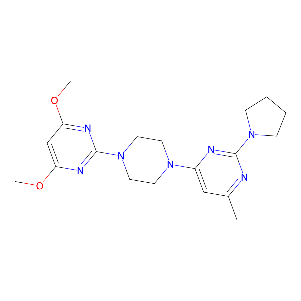 4-[4-(4,6-Dimethoxypyrimidin-2-yl)piperazin-1-yl]-6-methyl-2-(pyrrolidin-1-yl)pyrimidine molecular structure, CAS 2415531-14-3