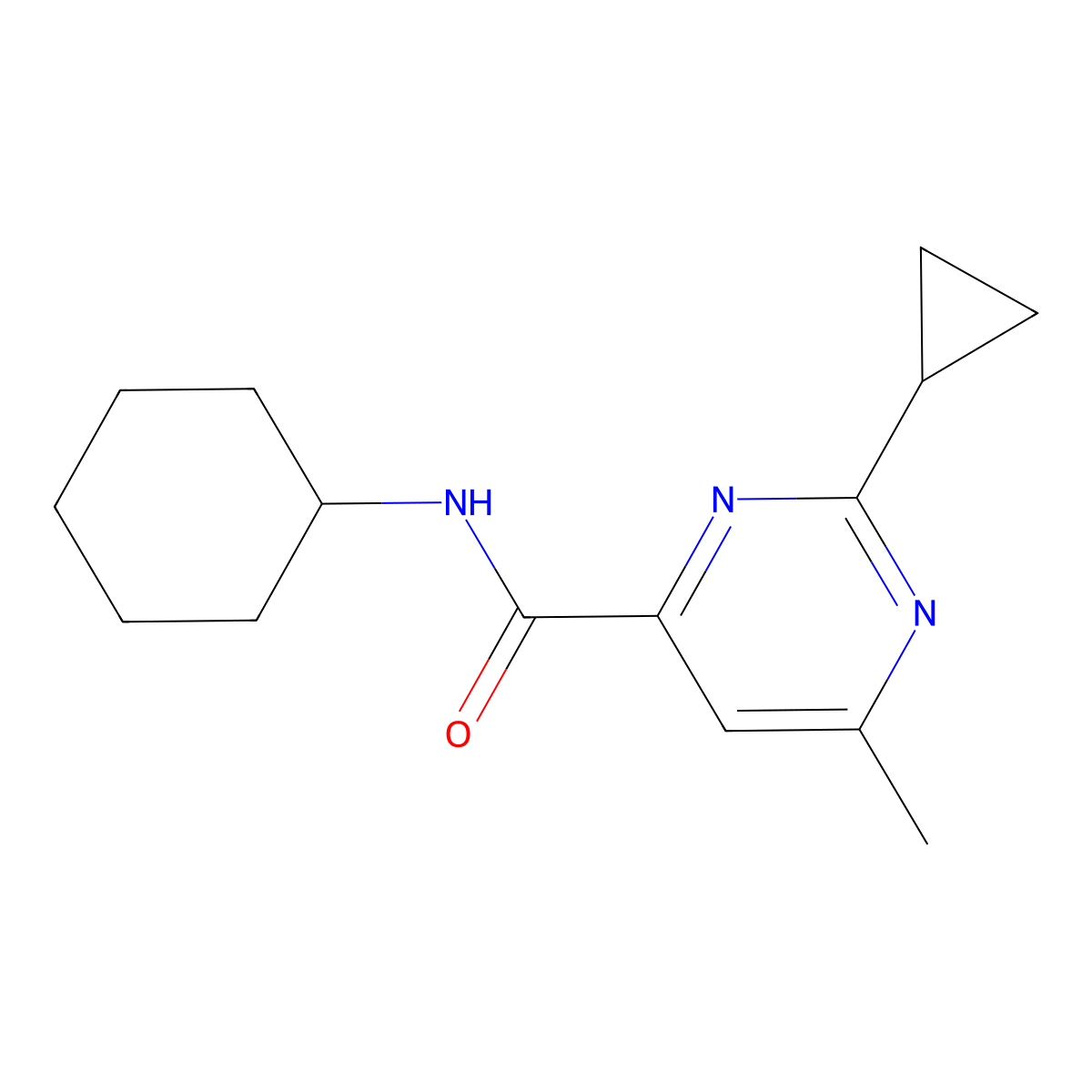 N-Cyclohexyl-2-cyclopropyl-6-methylpyrimidine-4-carboxamide molecular structure, CAS 2415531-17-6