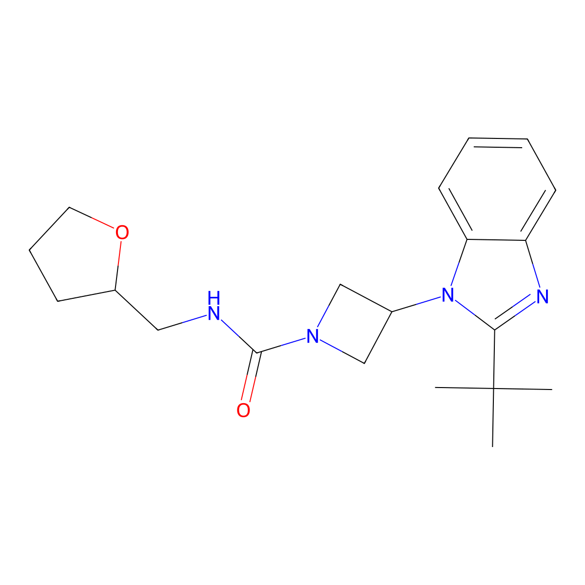 3-(2-tert-butyl-1H-1,3-benzodiazol-1-yl)-N-[(oxolan-2-yl)methyl]azetidine-1-carboxamide molecular structure, CAS 2415531-18-7