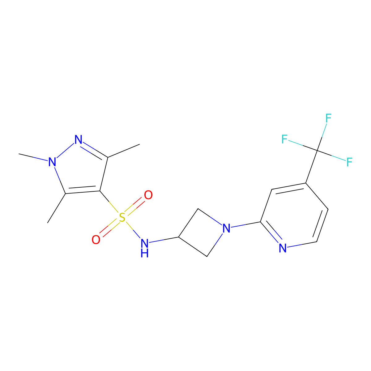 1,3,5-trimethyl-N-{1-[4-(trifluoromethyl)pyridin-2-yl]azetidin-3-yl}-1H-pyrazole-4-sulfonamide molecular structure, CAS 2415531-20-1